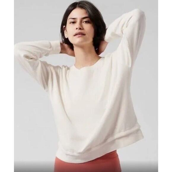 Athleta Sundown Crewneck Sweatshirt Cream Lightweight Plus Sz 1X Athleisure - Picture 1 of 9